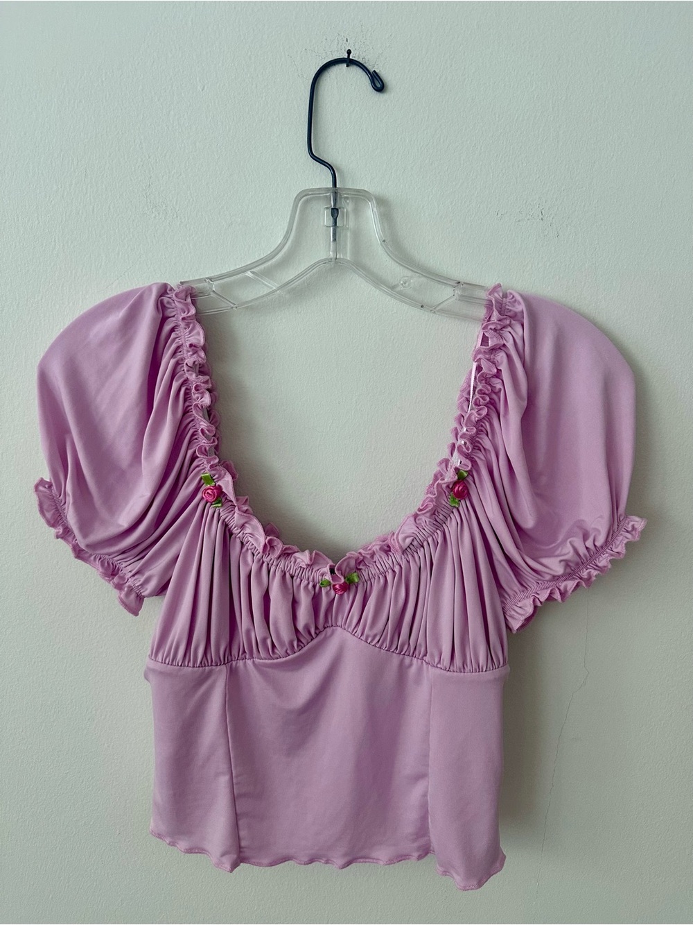 Urban Outfitters Ruched Puff Sleeve Top – Pink – Size M